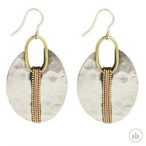 Mixed Metal Boho Hammered Silver Oval Earrings Boho Dangle​